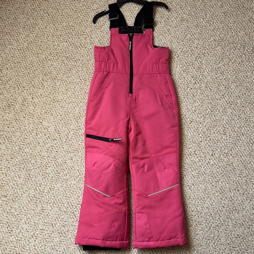 Kids Pink Insulated Snow Bibs - Waterproof Winter Overalls